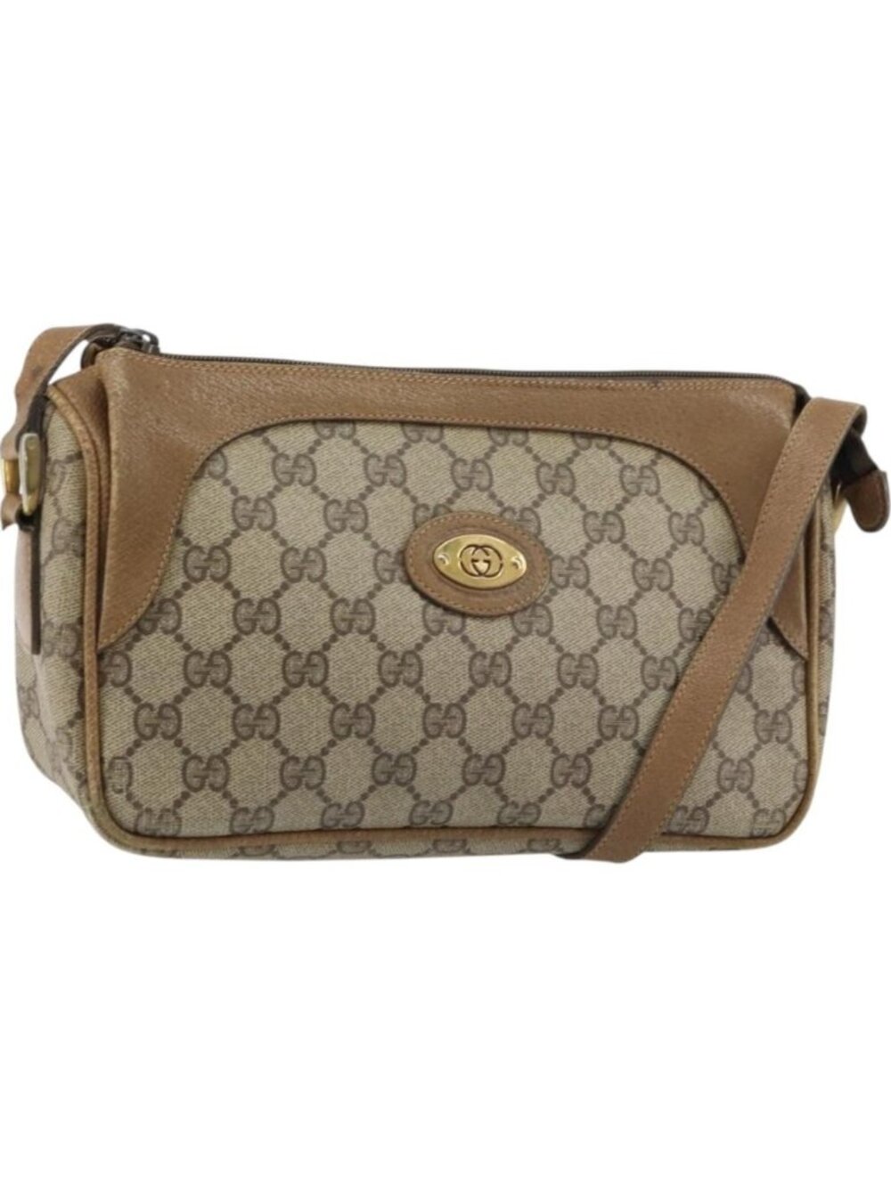 GUCCI GG Supreme Shoulder Bag PVC Leather Beige Gold
